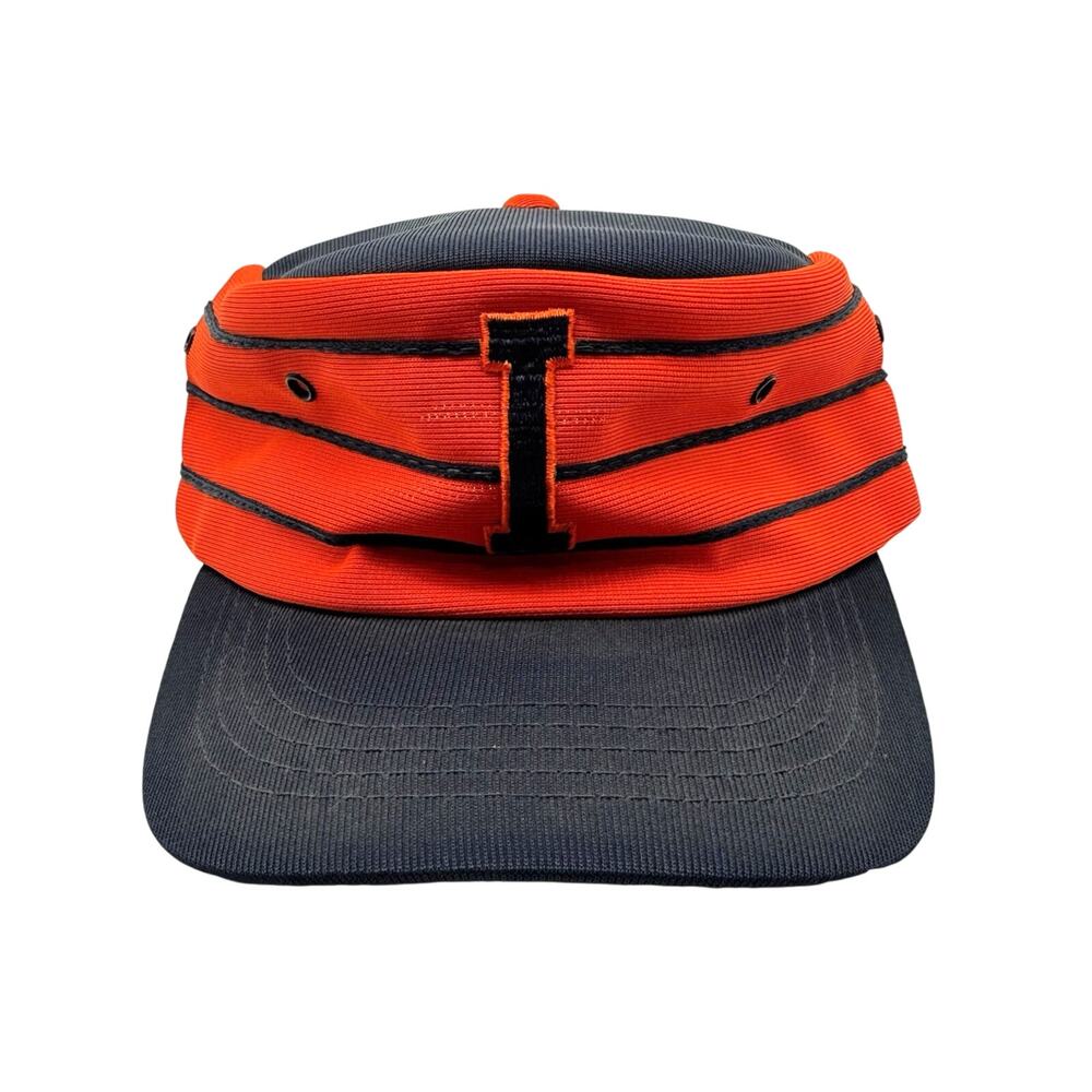 Vintage University of Illinois Illini Polyester Pillbox Style Cadet Cap Orange